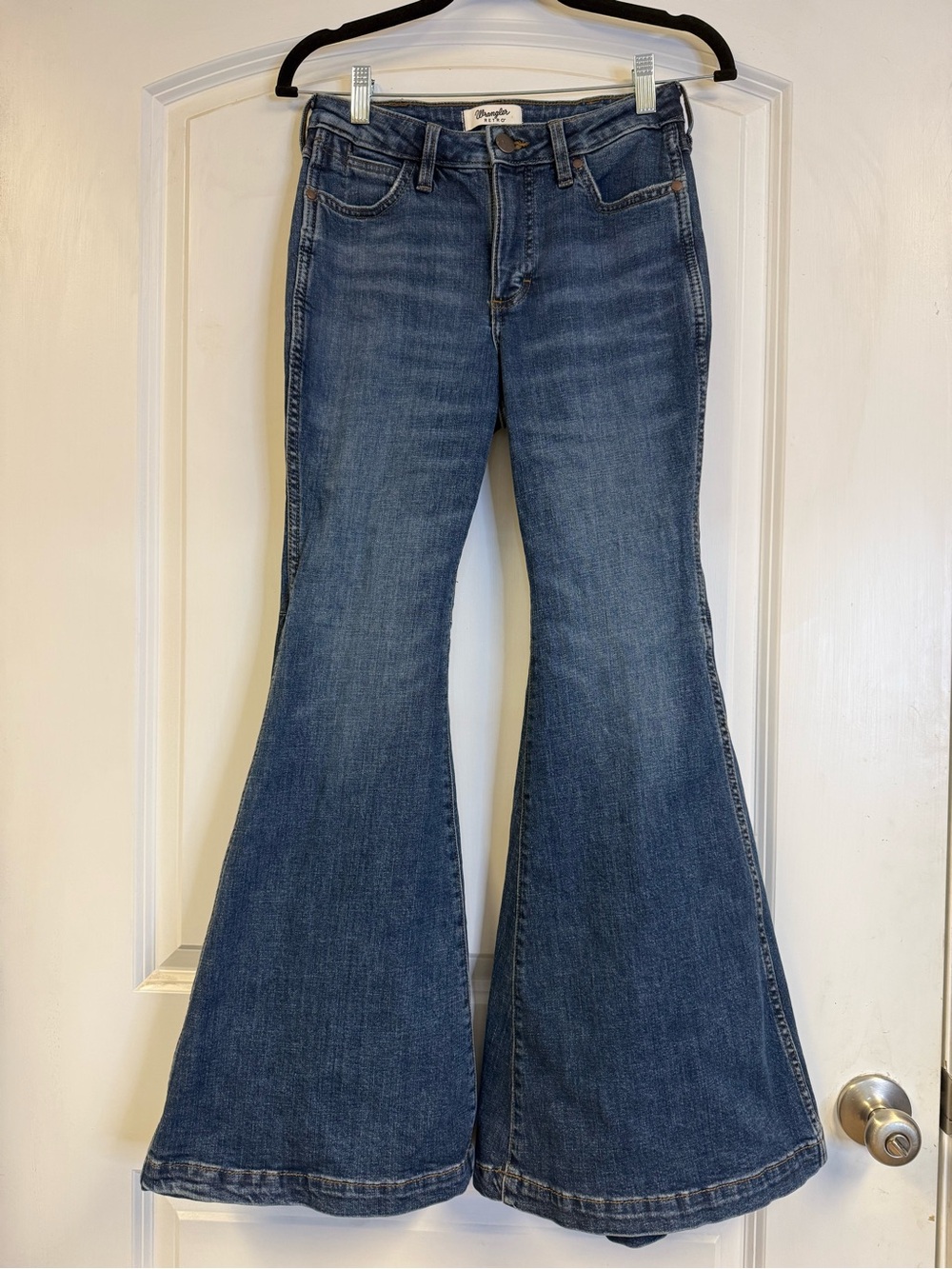 Wrangler Retro High Rise Flare Jeans 25x30 Blue Stretch Western Bell Bottom